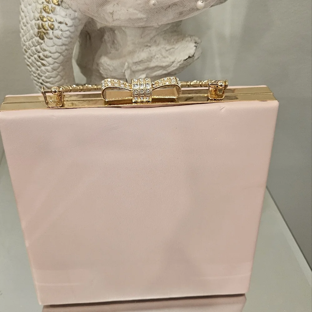 Ornate Pink Floral Box Clutch with Gold Handle